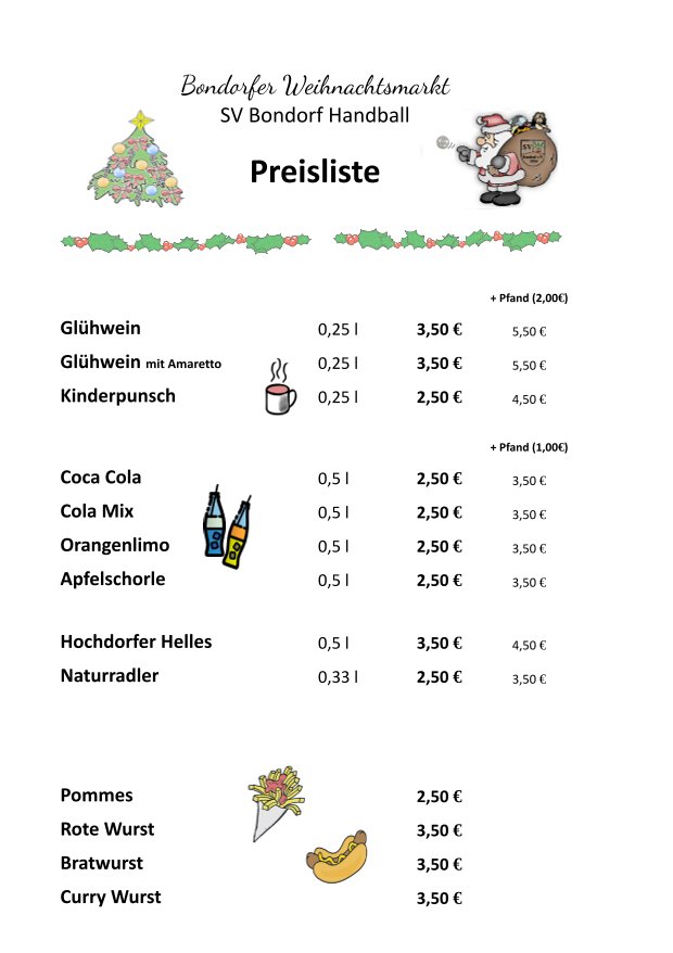 2023 Preisliste Weihnachtsmarkt